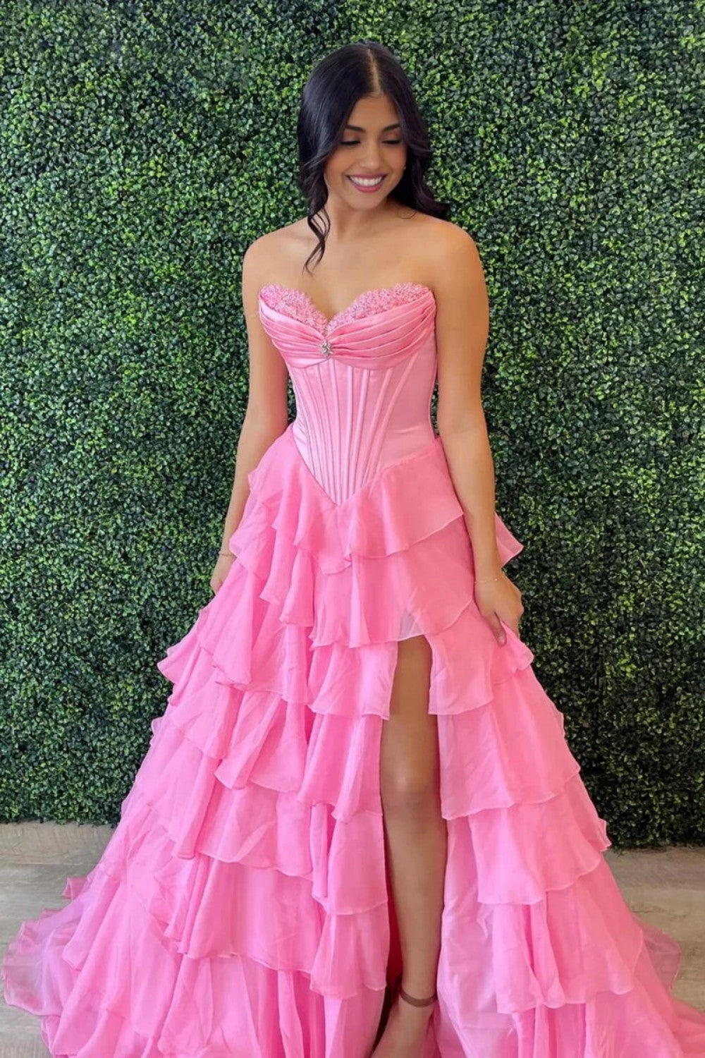 Princess A Line Sweetheart Light Blue Corset Prom Dress with Appliques Ruffles - View 10 | FashionDia