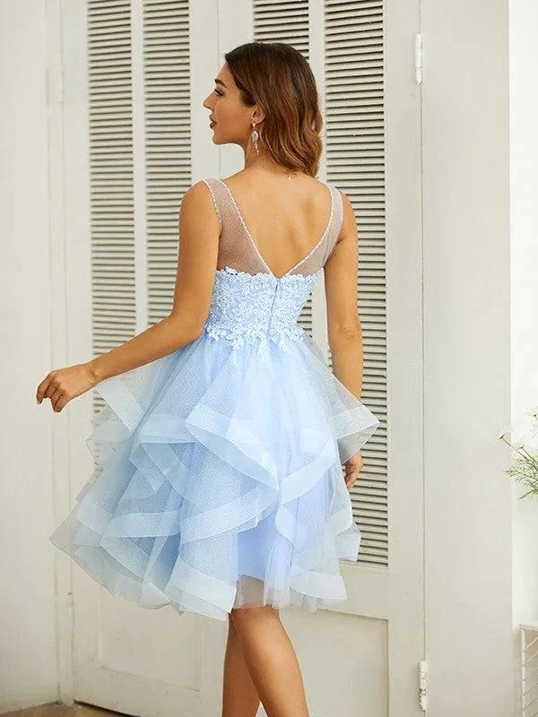 Applique V-neck Knee-Length Dresses (ZD11669)