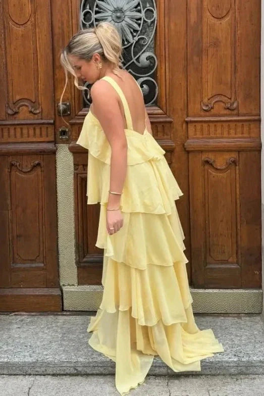 Princess A Line Halter Neck Pink Long Prom Dress with Ruffles