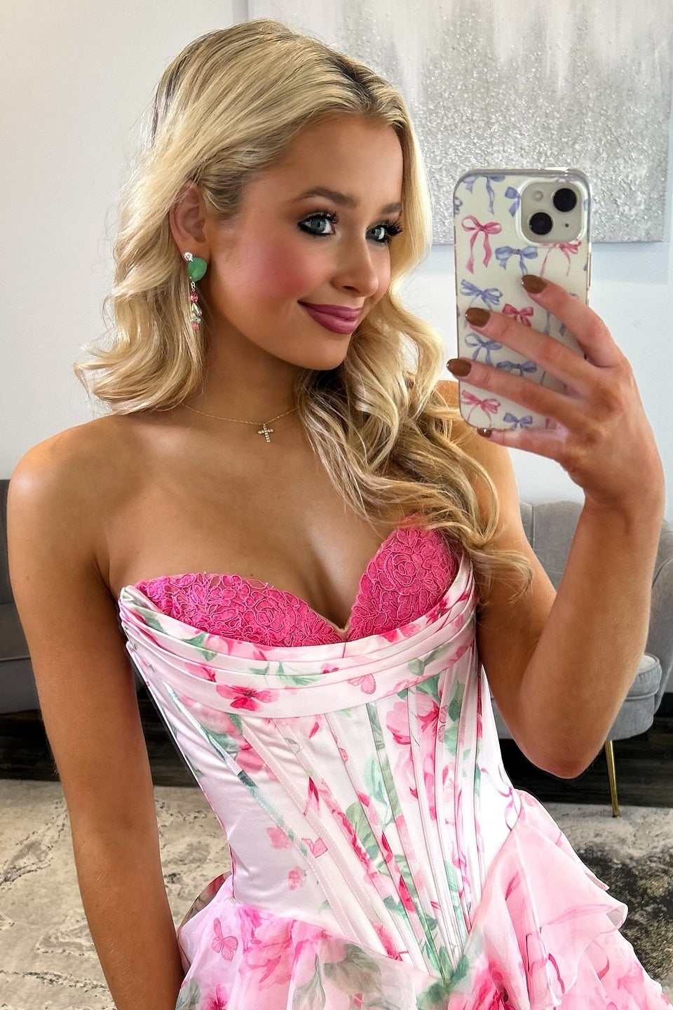 Princess A Line Sweetheart Pink Corset Prom Dress with Ruffles