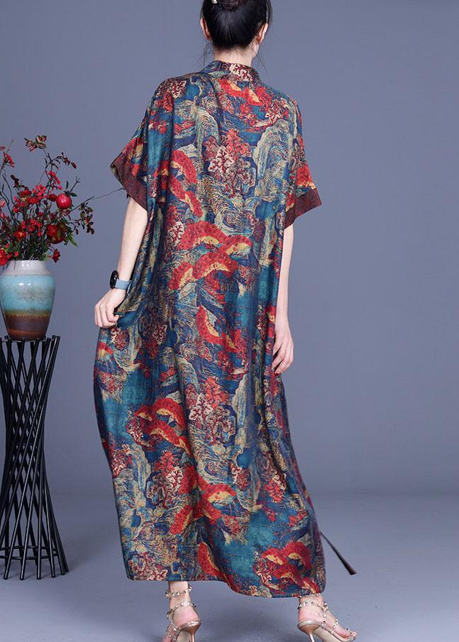 Print Retro Oriental Patchwork Summer Silk Dress