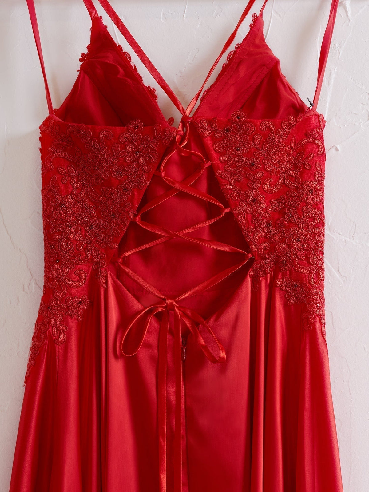 A-line Spaghetti Straps Corset Back Prom Dress With Split - View 4 | VelvetHem