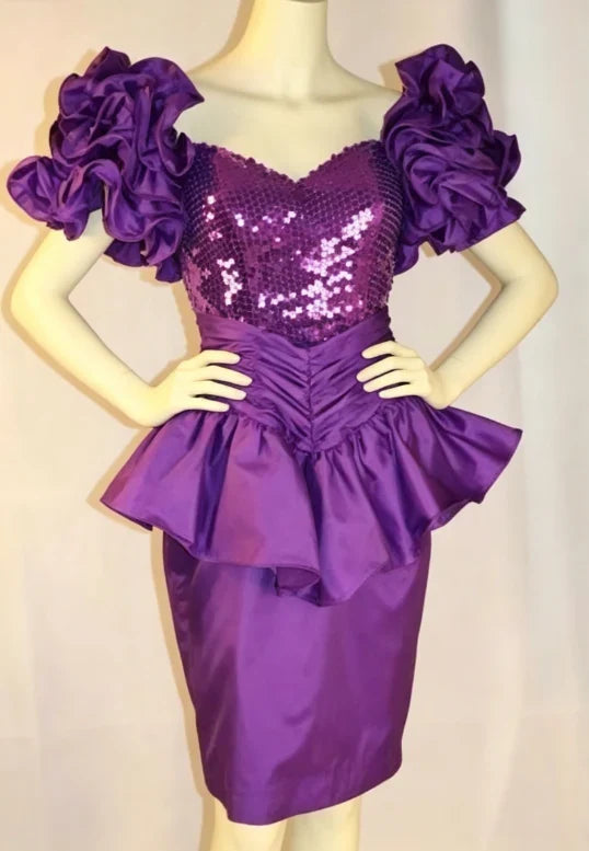 Puff Sleeves Purple Sheath Evening Dress Elegant Formal Dress