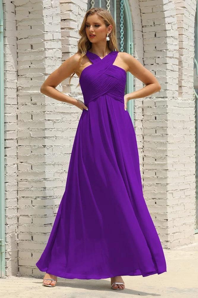 Numbersea Women Halter Chiffon Bridesmaid Dress A-line Long Formal Prom Gown SEA28015 by numbersea