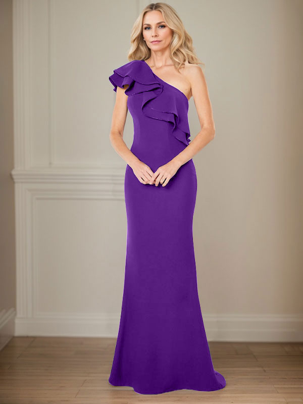 A-Line One-Shoulder Floor-Length Chiffon Mother of the Bride Dress With Ruffles