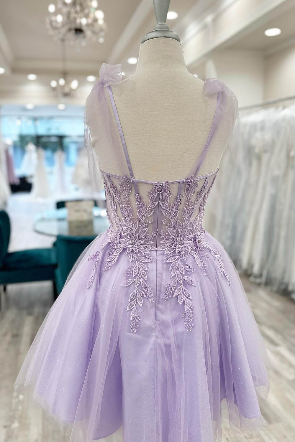 Purple Homecoming Dresses Corset A-Line Tulle Short Flower Prom Dress with Lace