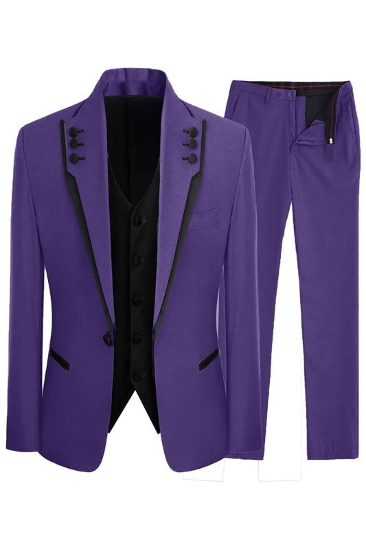 Purple Three Piece Shawl Lapel Prom Suit