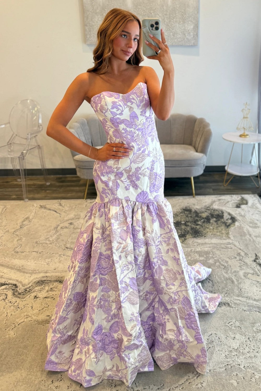 Stunning Mermaid Sweetheart Purple Long Prom Dress with Court Train