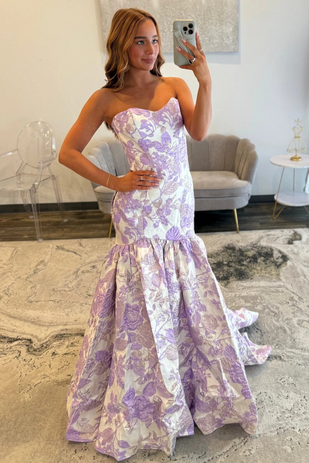 Stunning Mermaid Sweetheart Purple Long Prom Dress with Court Train