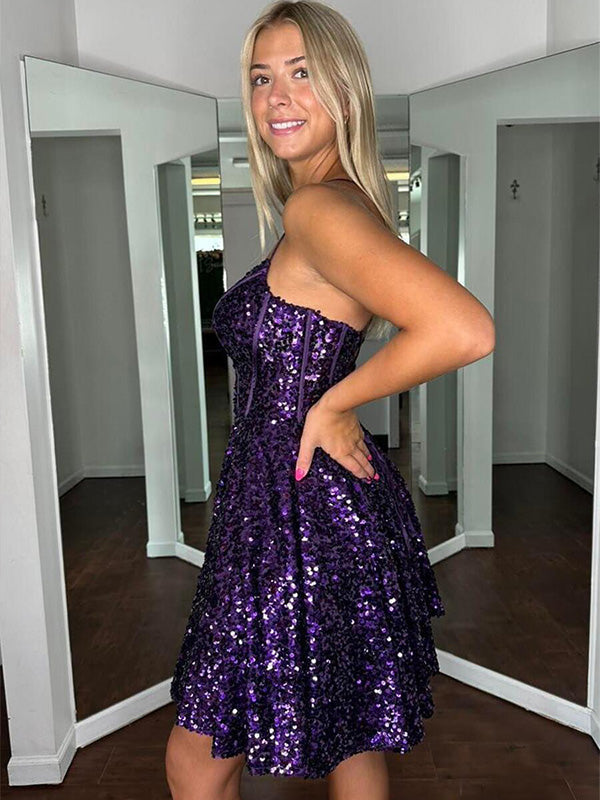 A-line Sequin Spaghetti Straps Short Homecoming Dress
