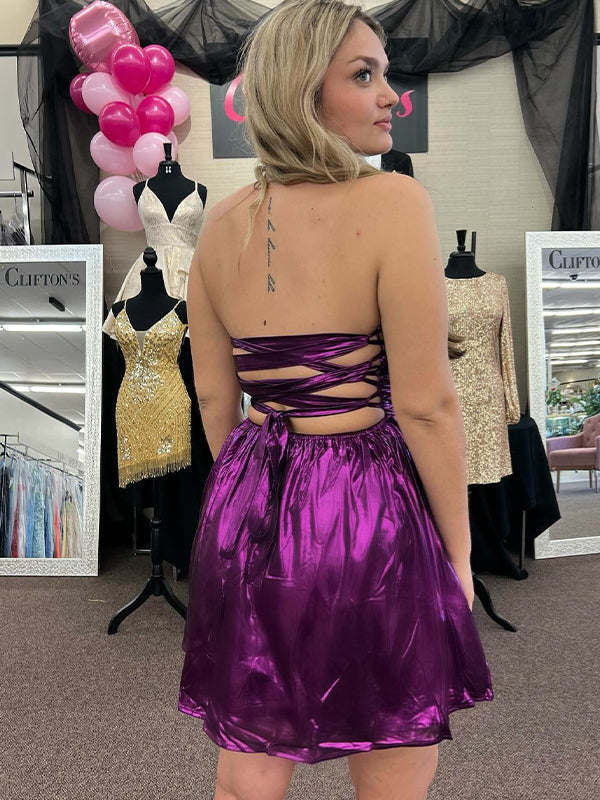 A-line Strapless Metallic Short Homecoming Dress