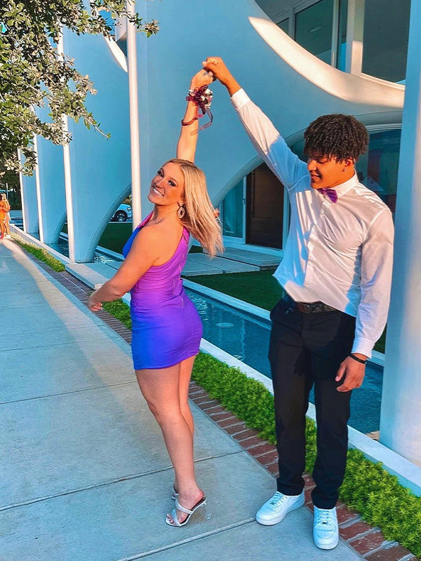 One Shoulder Satin Tight Homecoming Dress