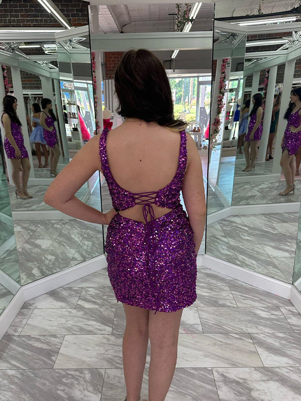 Square Neck Sequin Tassels Homecoming Dress