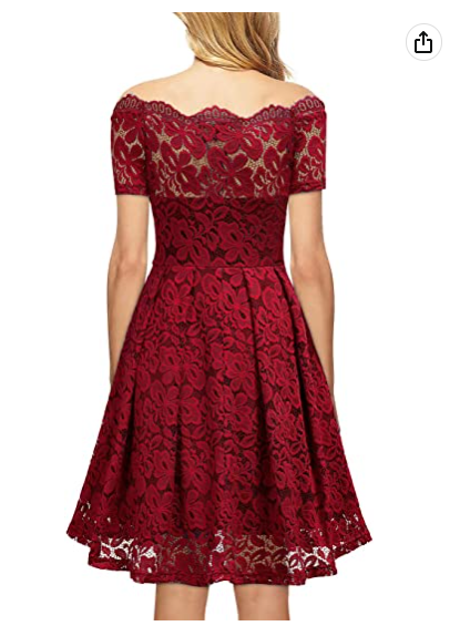 Women's Vintage Floral Lace Short Sleeve Boat Neck Cocktail Party Swing Dress Homecoming Dress - View 2 | FashionDia