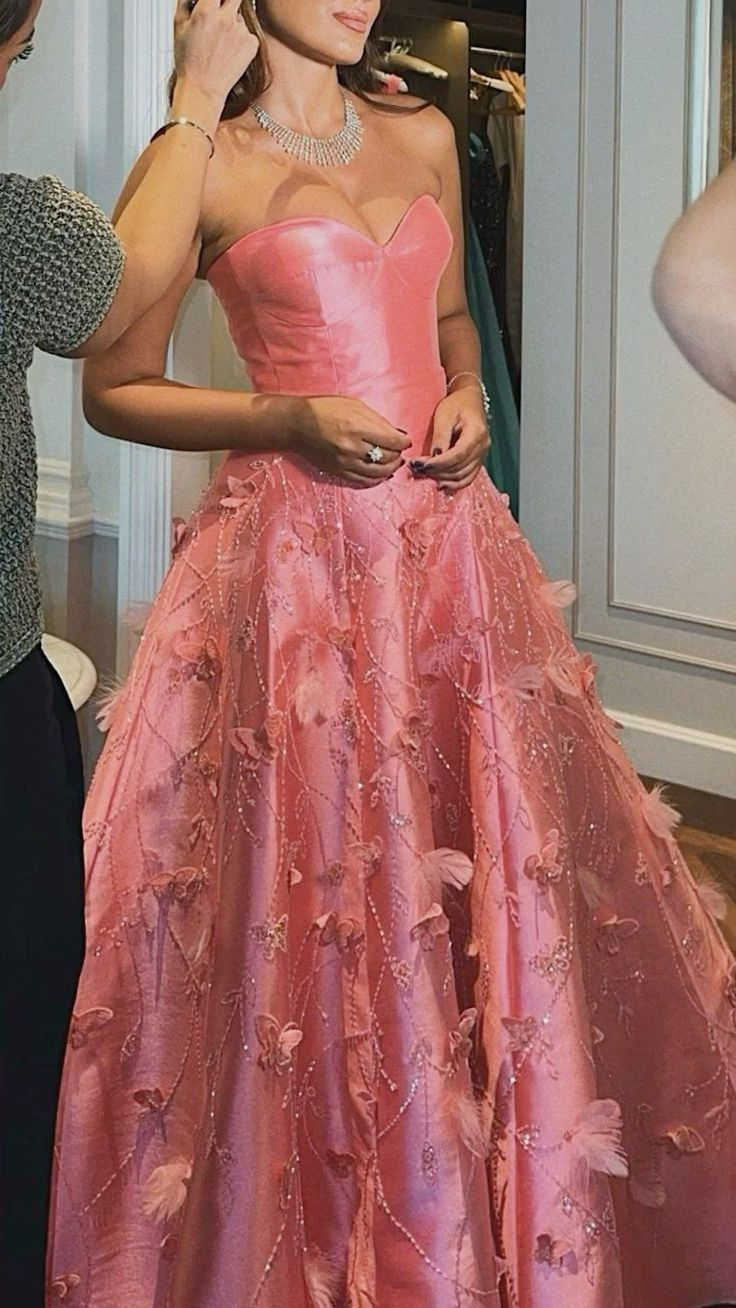 Luxurious Sweetheart Pink Satin Long Prom Dress A-Line Evening Gown - FashionDia