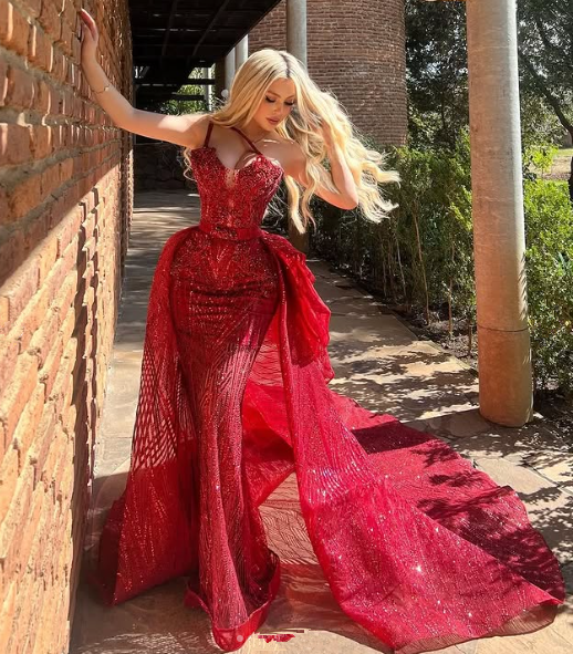 Glamorous Burgundy Tulle Sequins Evening Dress,Formal Mermaid Party Prom Dress