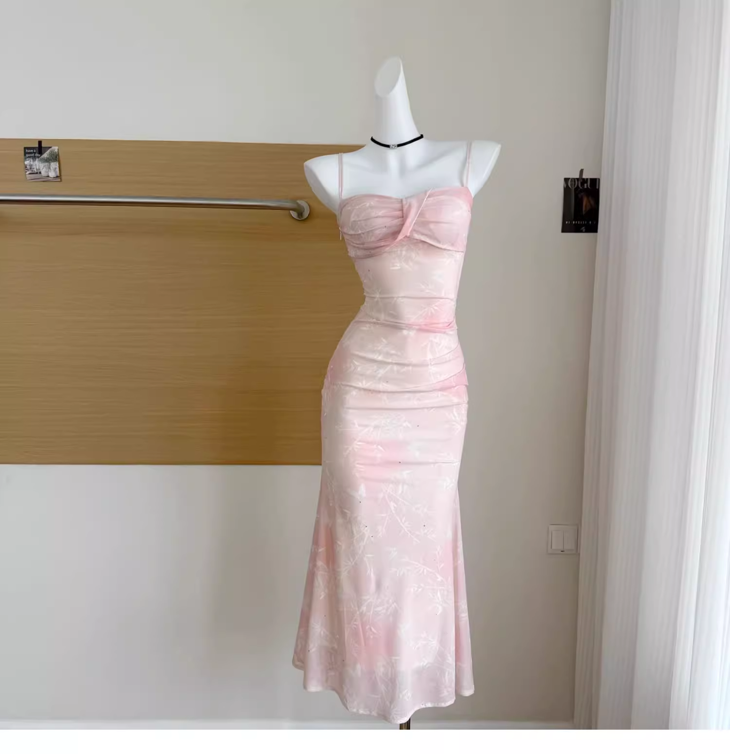 Pink Floral Suspender Dress Sexy Waist Beautiful Long Vacation Dress - FashionDia