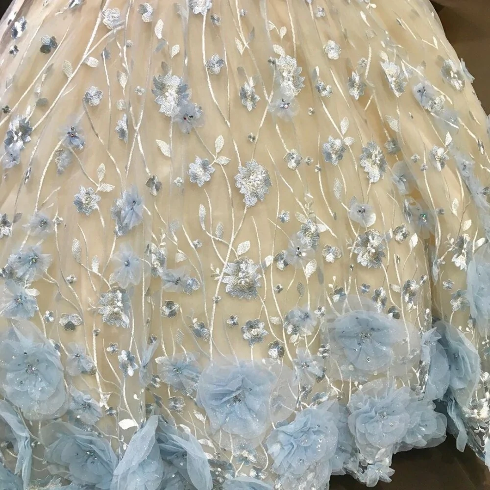3D Flowers Sequined Quinceanera Dresses Sweet 16 Dress Light Sky Blue Flowers Ball Gown - View 5 | FashionDia