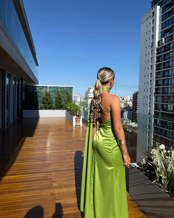 Sexy Green Mermaid Long Prom Dress Satin Formal Party Dress - View 2 | FashionDia