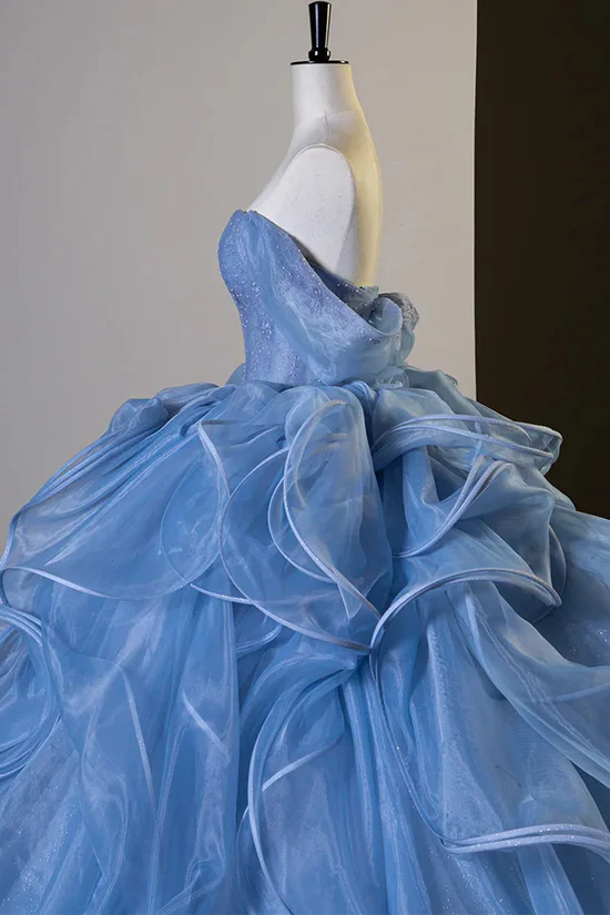 Gorgeous Sky Blue Ruffle Prom Dress Ball Gown Princess Sweet 16 Dress - View 3 | FashionDia