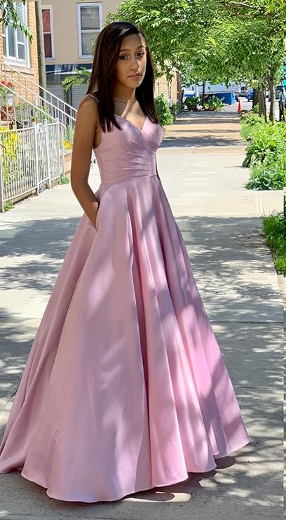 Classic Pink A-Line Prom Dress With Pockets,Pink Dance Dress - FashionDia