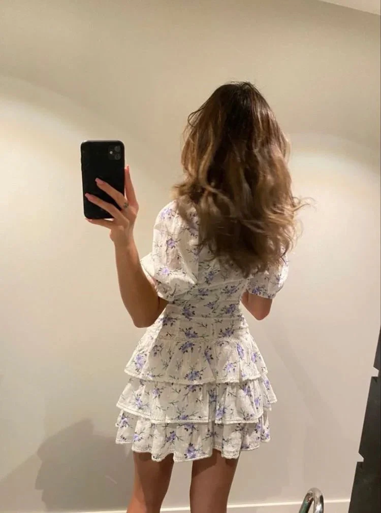 Deep V Neck Floral Dress Cute A-line Homecoming Dress (ZD12728)