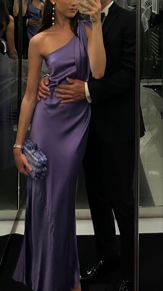 Sexy One-Shoulder Mermaid Slit Cocktail Dress Purple Long Party Prom Dress - FashionDia