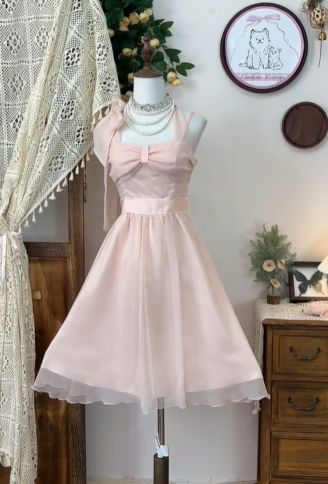 Cute Pink Spaghetti Straps A Line Mini Party Dress Homecoming Dress