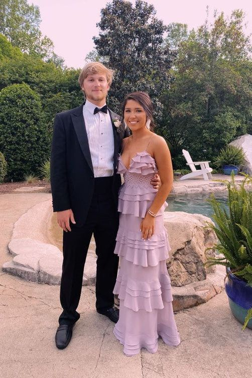 A-line Layers Long Prom Dress Unique Spaghetti Straps Evening Dress Y5205 - View 2 | VelvetHem