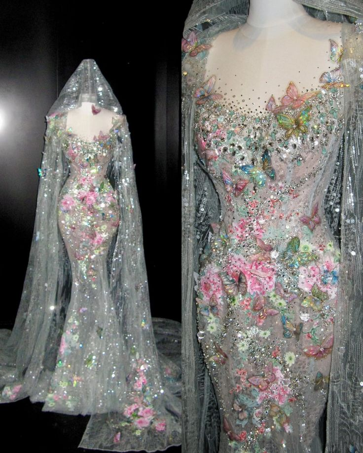 Glamorous Silver Tulle Sequin Beaded Butterfly Appliques Mermaid Long Wedding Dress Formal Bridal Dress - FashionDia