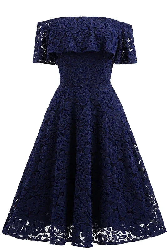 Dark Navy Lace A-line Homecoming Dress (ZD12468)