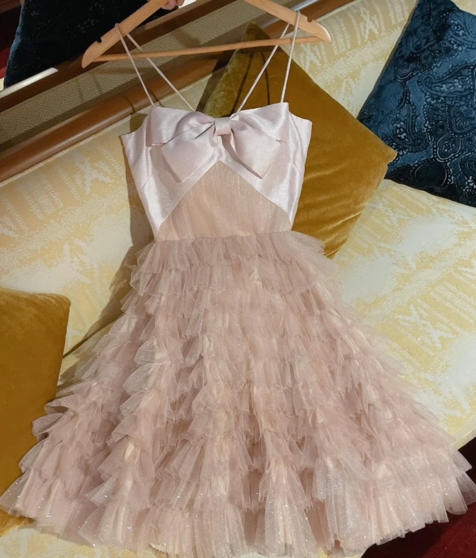 Pretty Pink Spaghetti Straps Tulle Sequin Homecoming Dress Short Party Dress