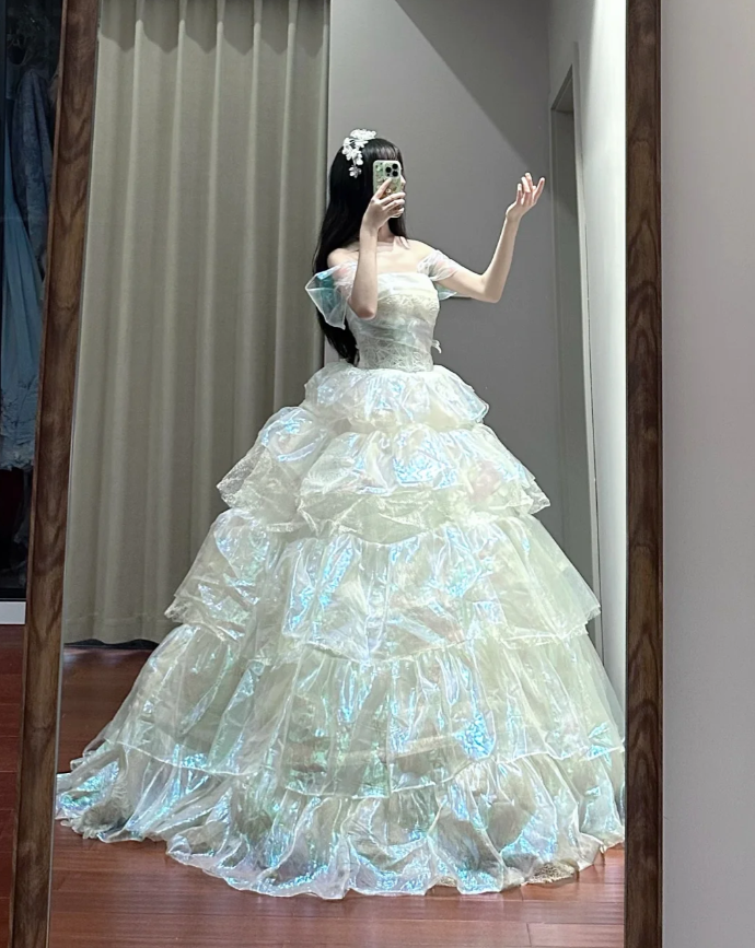 Chic Off-the-Shoulder Layered Long Ball Gown Formal princess Quinceanera Dress - View 3 | FashionDia