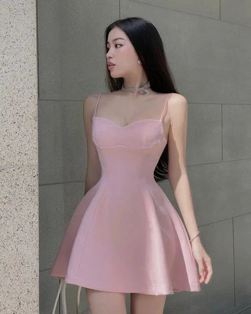 Cute Pink Spaghetti Straps A-line Homecoming Dress (ZD11879)