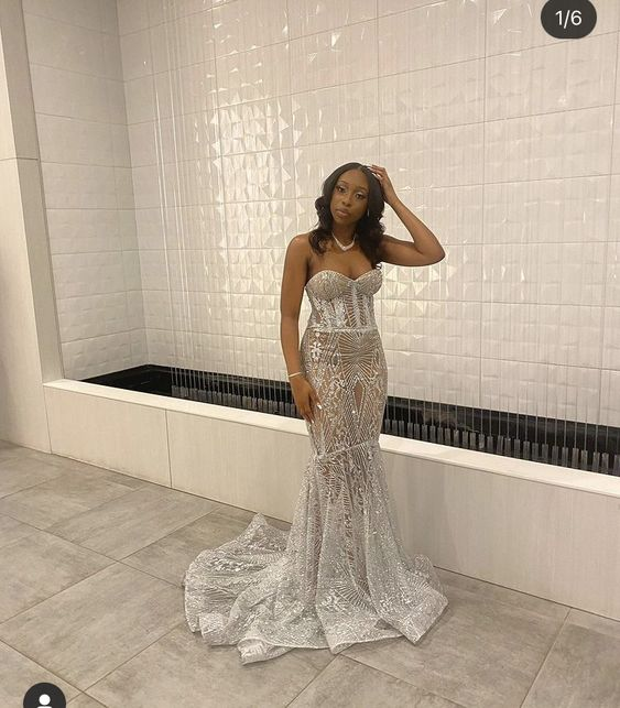 Luxurious Silver Mermaid Evening Dress Silver Prom Dress Y6649 - VelvetHem
