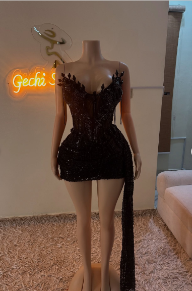 Gorgeous Black Sleeveless Spiked Sequined Tassel Chain A-Line 17th Birthday Homecoming Dress - View 5 | FashionDia