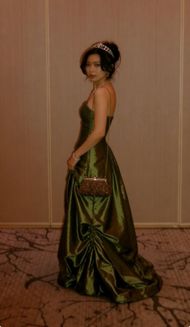 Elegant Green A-line Rhinestone Embellished Satin Long Prom Dress Evening Dress