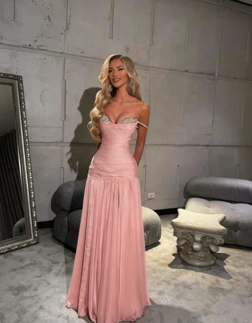Elegant Mint Green A-Line Off-shoulder Chiffon Long Prom & Evening Dress Bridesmaid Dress - View 9 | FashionDia