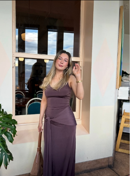 Simple Purple-Gray Spaghetti Strap Twist Satin Long Prom & Evening Dress - View 8 | FashionDia