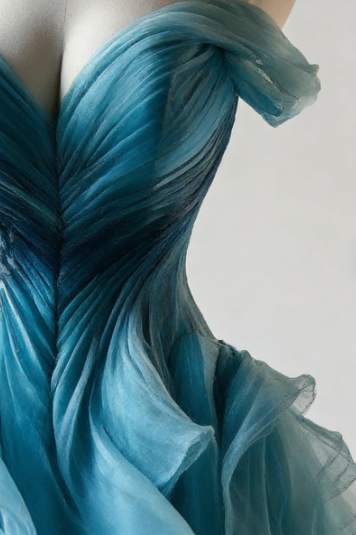 Vintage Ombre Blue Tulle Off-the-Shoulder Evening Dress,Formal Birthday Ball Gown - View 5 | FashionDia