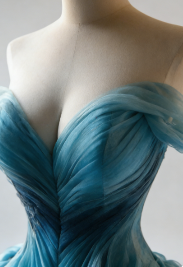 Vintage Ombre Blue Tulle Off-the-Shoulder Evening Dress,Formal Birthday Ball Gown - View 6 | FashionDia