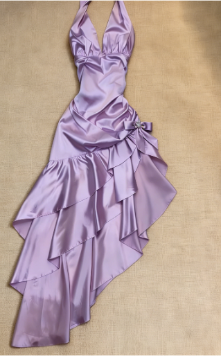 Sweet Pink Halter V-Neck Bow Ruffle Satin Prom Prom Birthday Dress - View 10 | FashionDia