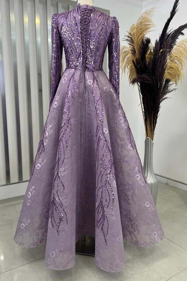 Embroidered Wedding Dress, Muslim Evening Gown Prom Dress