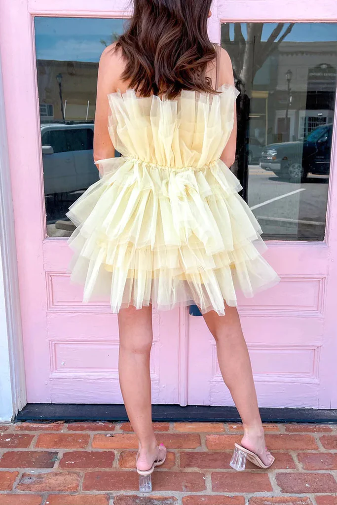 Strapless Tiered Short Homecoming Dress, A Line Sweet 16 Dress