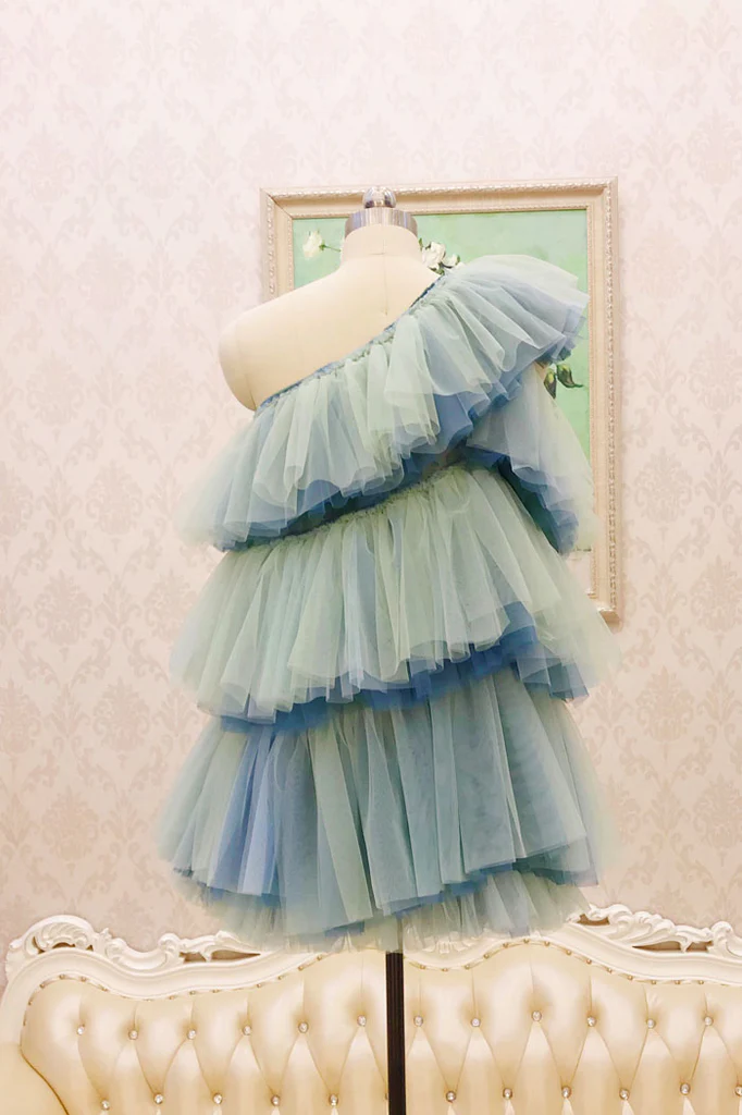 Unique One-Shoulder Tulle Homecoming Dress, Short Layers Party Dress - View 3 | FashionDia