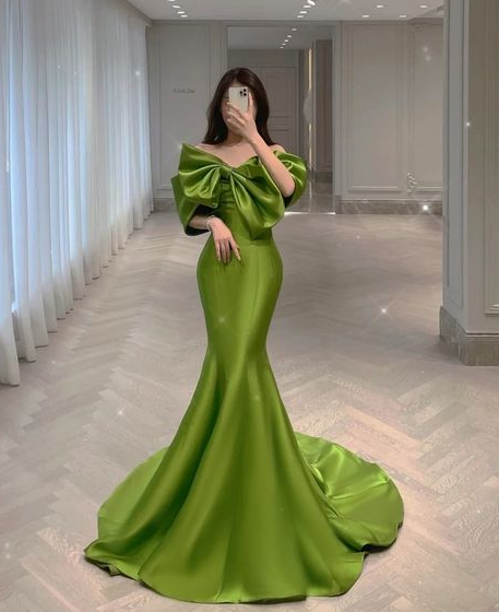 Off-the-Shoulder Mermaid Green Evening Party Dresses - FashionDia