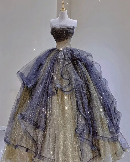 Women's tulle long ball gown prom dresses