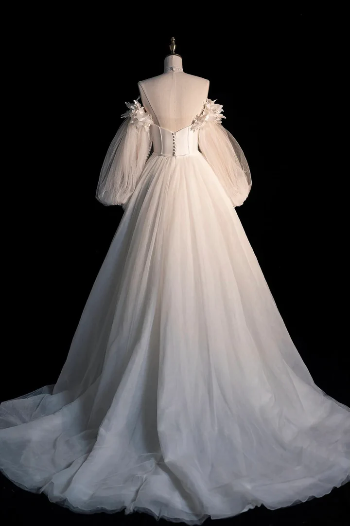 Champagne tulle long A-line prom dress champagne evening dress - View 2 | FashionDia