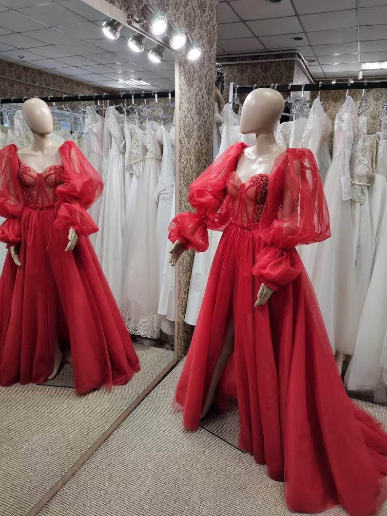 Lantern Sleeve Dress, Tulle Lace Dress, Prom Dress, Evening Dress, Cocktail Dress
