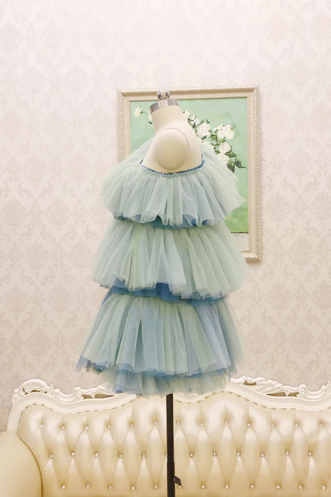 Unique One-Shoulder Tulle Homecoming Dress, Short Layers Party Dress - View 4 | FashionDia